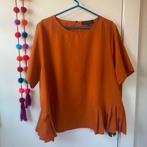 Eloquii Orange Pleated Hem Top Size 22 Short Sleeve Blouse